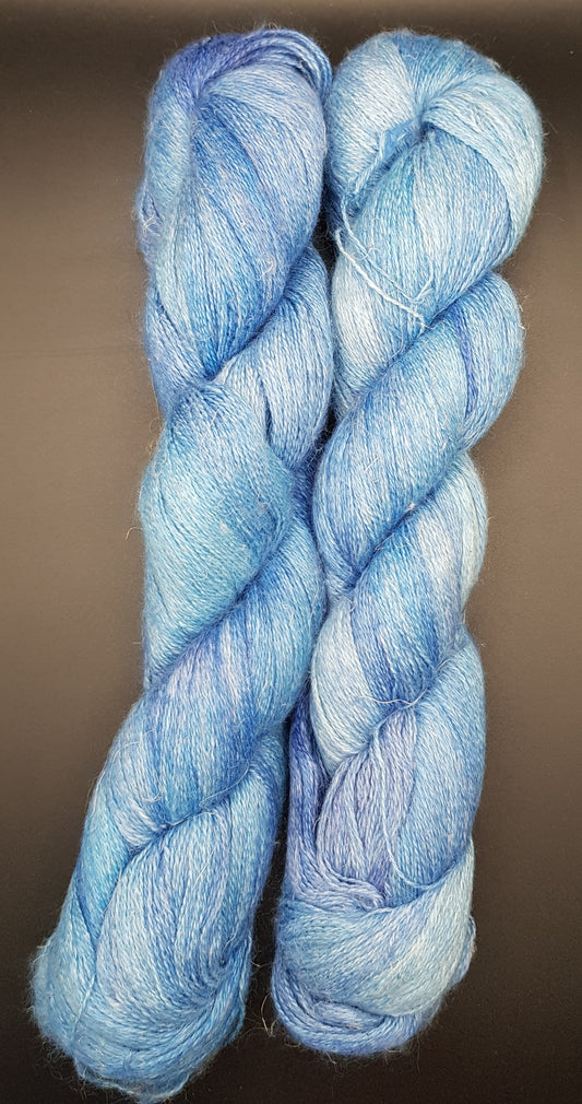 "Ocean Depths" 100G Alpaca/SIlk/Linen hand dyed Lace Weight Yarn