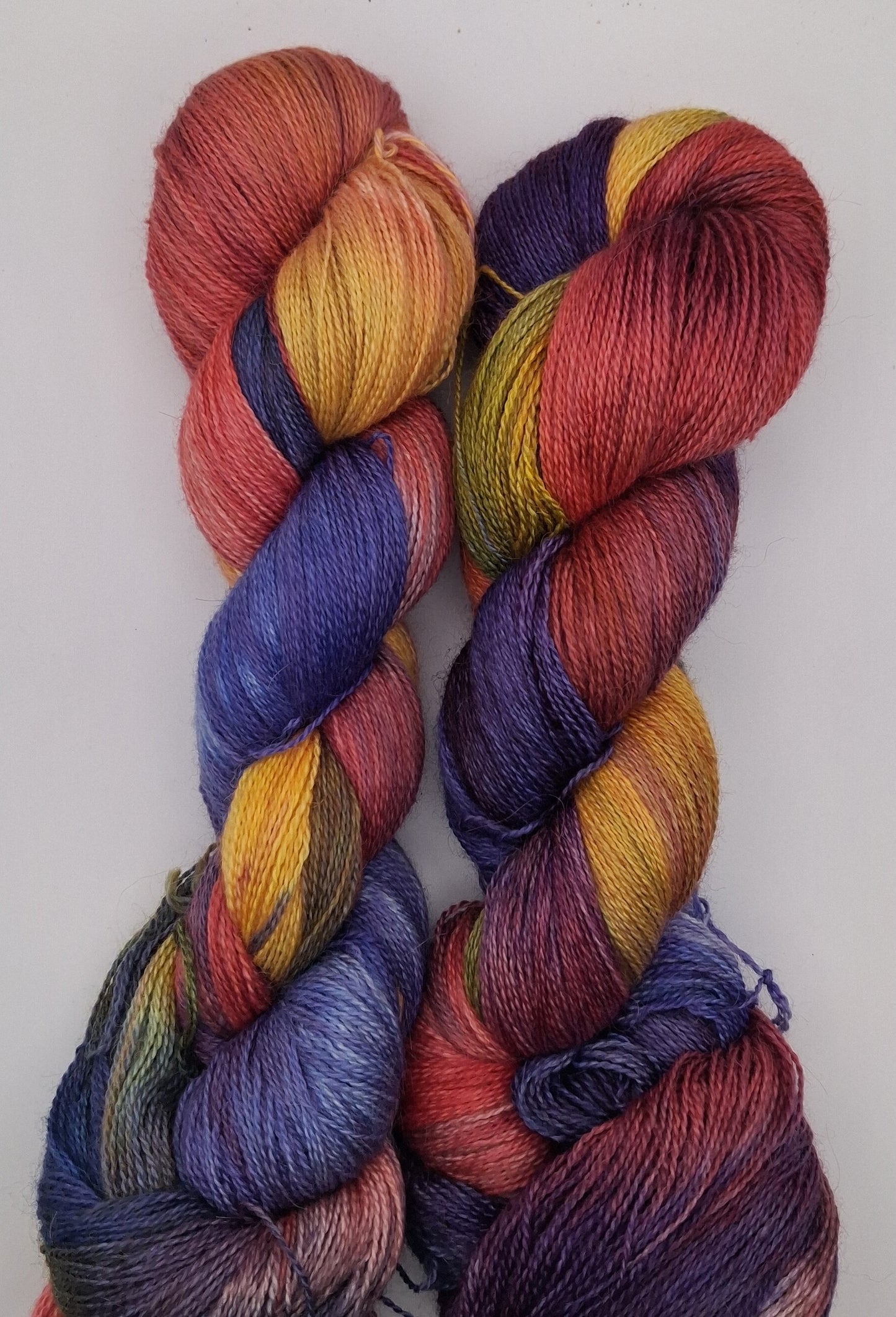 "Firecracker" 100G Alpaca/Silk/ Cashmere hand dyed Lace Weight Yarn