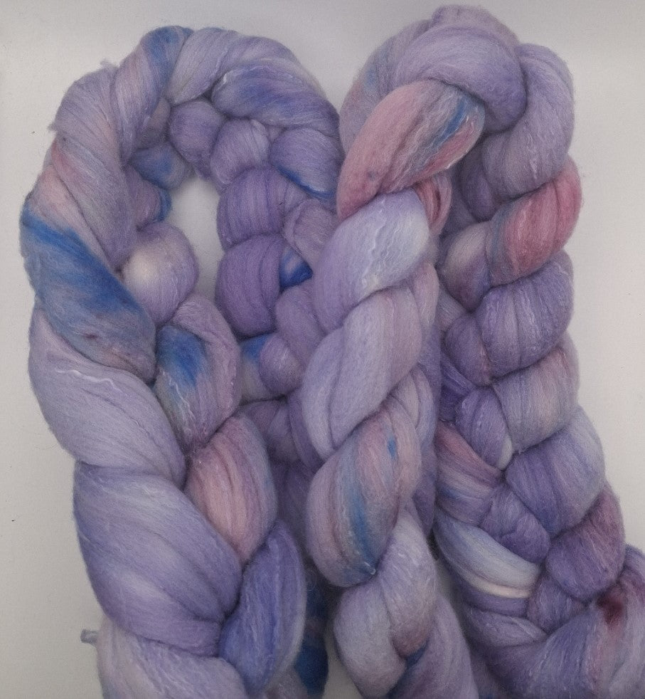 "Lilac" 100G Rambouillet/Silk luxury hand dyed fibre combed top