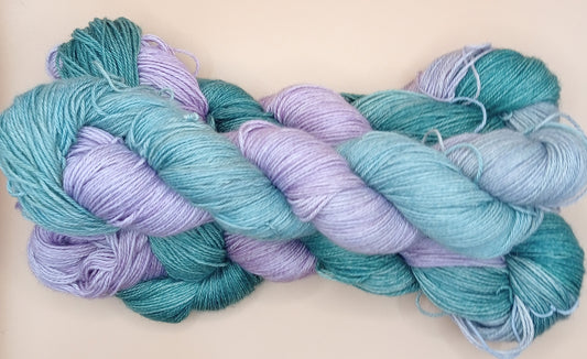 100G Alpaca/Silk/   Cashmere hand dyed 4 ply Yarn- "Amazonite"