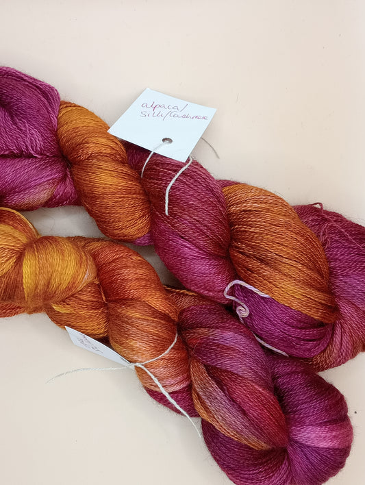 100G Alpaca/Silk/   Cashmere hand dyed Lace Weight Yarn- "Mars"