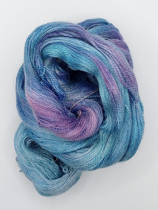 100G Merino/Silk hand dyed Lace weight Yarn- "Euphoria"