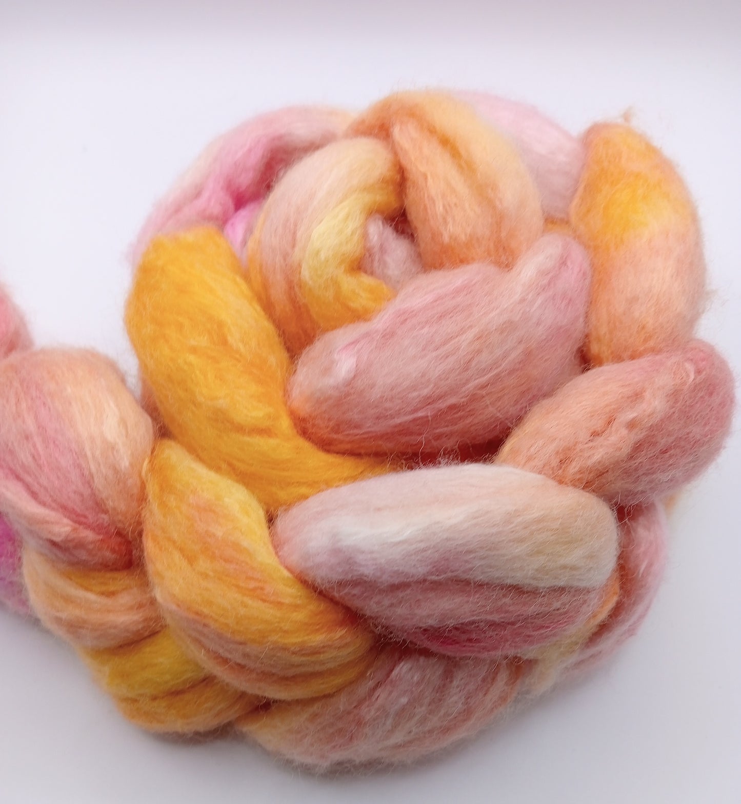 100G Falkland/Mulberry Silk hand dyed fibre combed top - "Fruit Salad"