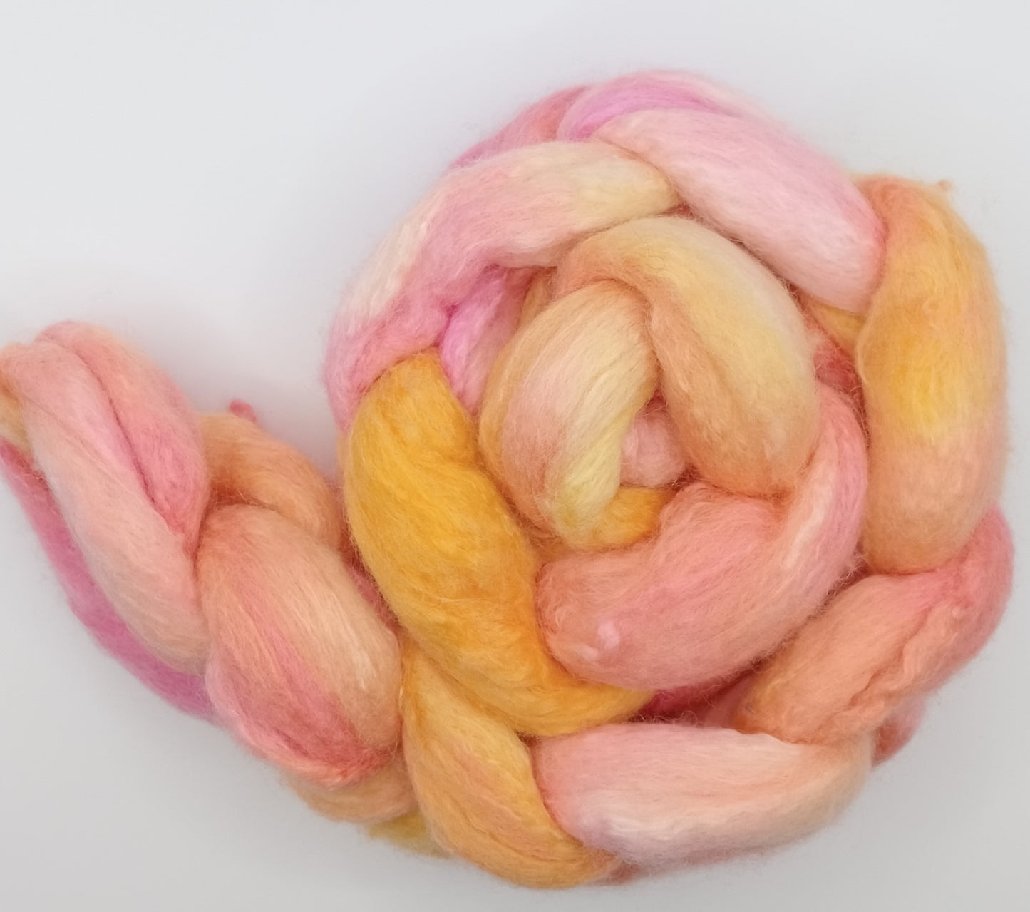 100G Falkland/Mulberry Silk hand dyed fibre combed top - "Fruit Salad"
