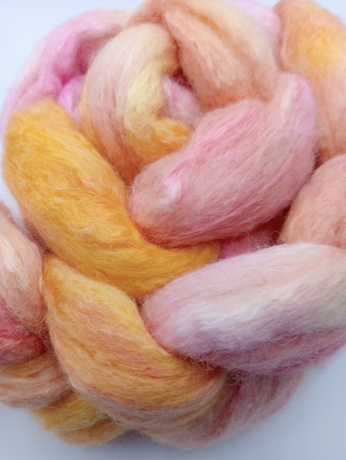 100G Falkland/Mulberry Silk hand dyed fibre combed top - "Fruit Salad"