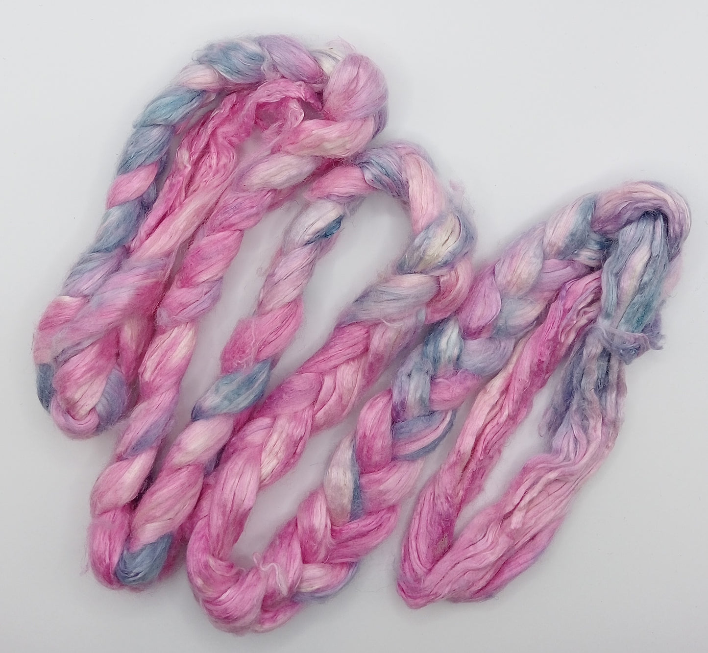 50G 'A' Grade Pure Mulberry Silk- "Pinks and blues" Hand Dyed Luxury