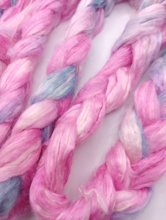 50G 'A' Grade Pure Mulberry Silk- "Pinks and blues" Hand Dyed Luxury
