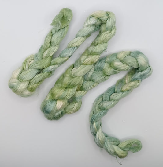 50G 'A' Grade Pure Mulberry Silk- "Greens" Hand Dyed Luxury