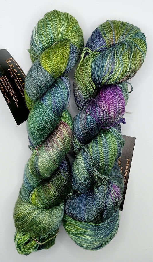 100G 'A' Grade Pure Mulberry Silk- "Peacock" Hand Dyed Luxury Lace weight