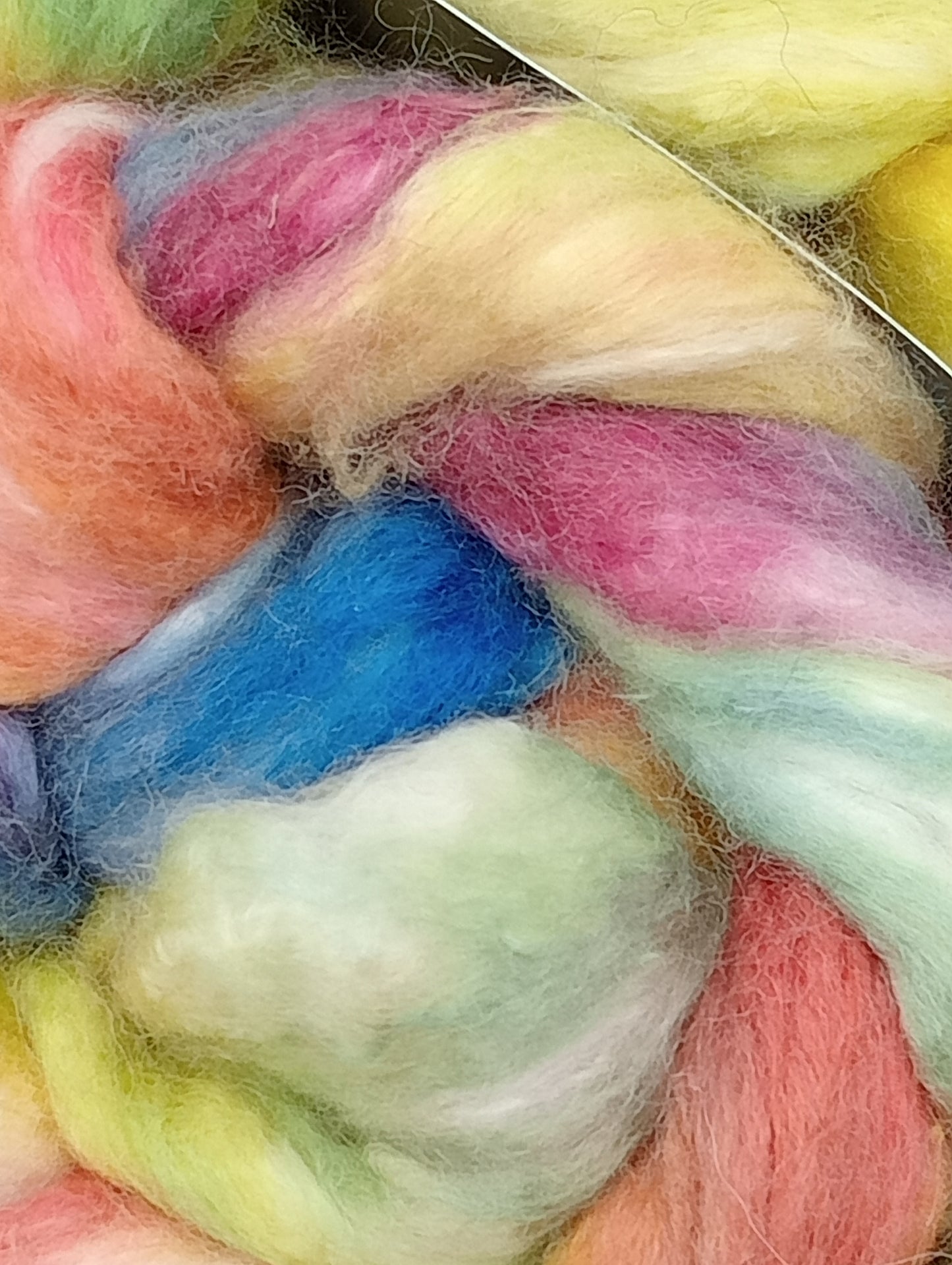 100G Merino/Silk hand dyed fibre combed top - "Tuitti Fruiti"