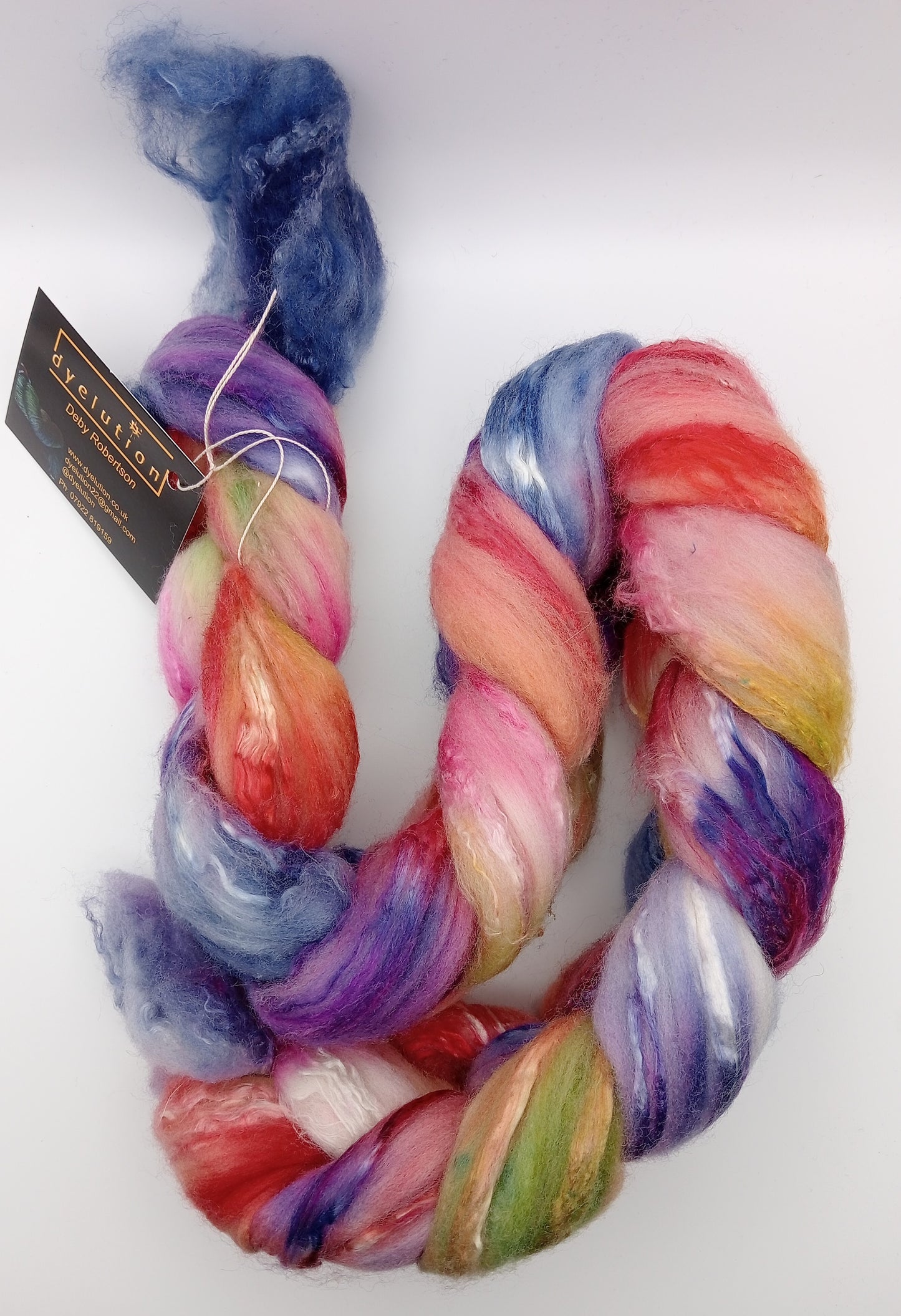 100G Merino/Silk hand dyed fibre combed top - "Skittles"