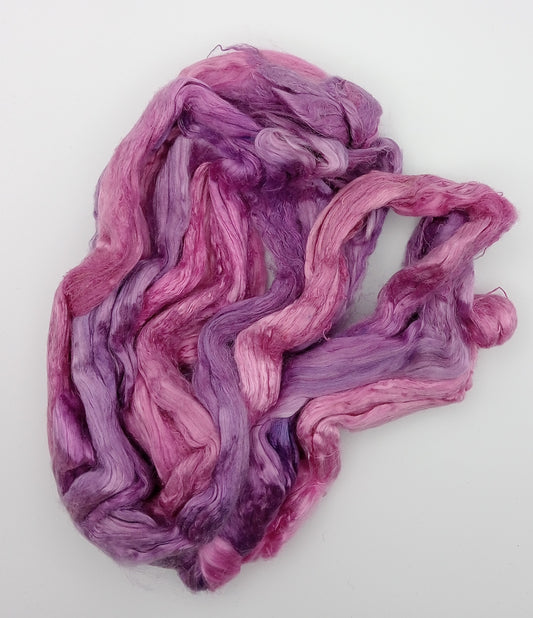 "pink and purples" Hand Dyed Luxury 50G 'A' Grade Pure Mulberry Silk combed top