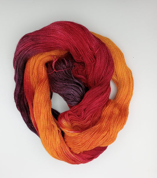 "Pheonix" 100G Alpaca/Silk hand dyed Lace Weight Yarn