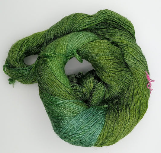 "Grinch" 4 ply hand dyed yarn - 100G Bluefaced Leicester/Silk