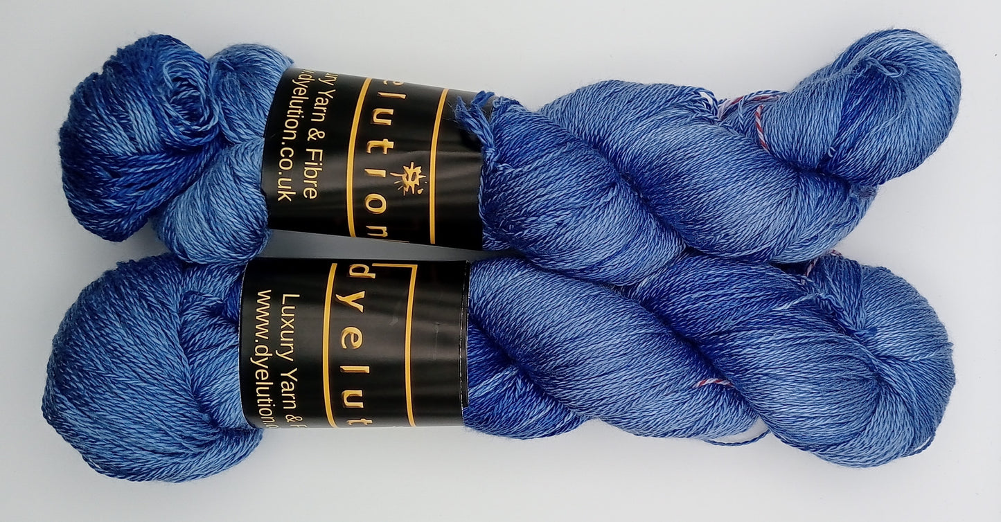 "Mid Blues"  Hand Dyed Lace weight 100G 'A' Grade Pure Mulberry Silk