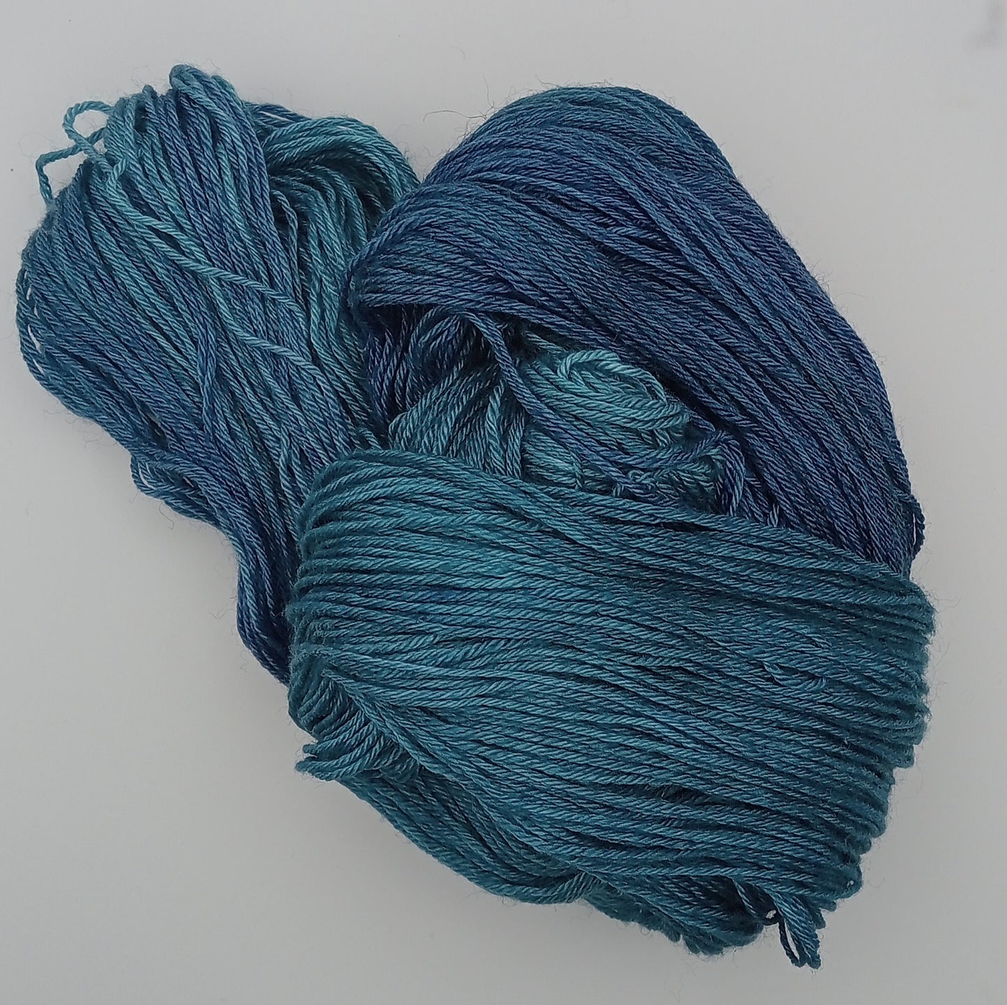 "Ocean blues" 4 ply hand dyed yarn 100G Bluefaced Leicester/Silk