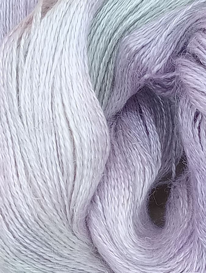 100G Alpaca/SIlk/Linen hand dyed Lace Weight Yarn- "Blossom"