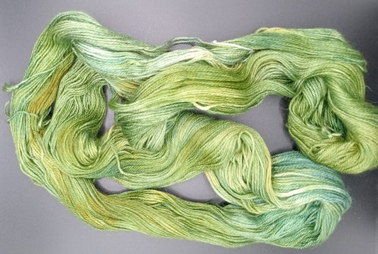 "Spring Greens" 4 ply hand dyed yarn 100G Alpaca/Silk/   Cashmere