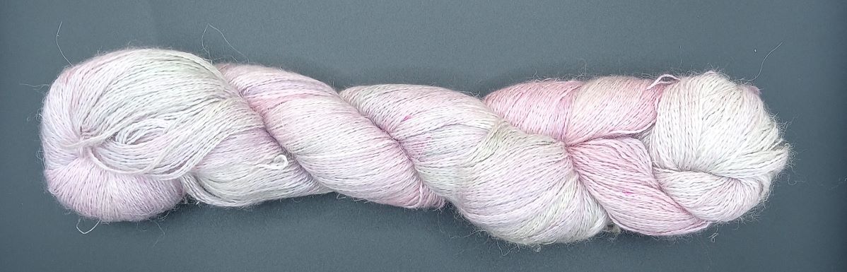 100G Alpaca/SIlk/Linen hand dyed Lace Weight Yarn- "Blossom"