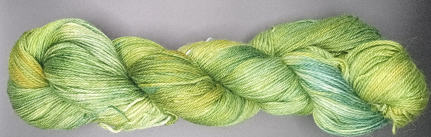100G Alpaca/Silk/ Cashmere hand dyed 4 ply Yarn- "Spring Greens"