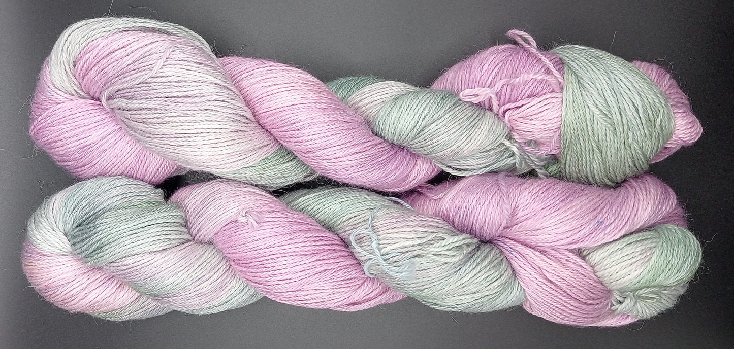 100G Alpaca/Silk/ Cashmere hand dyed 4 ply Yarn- "Moss n' Mauve"