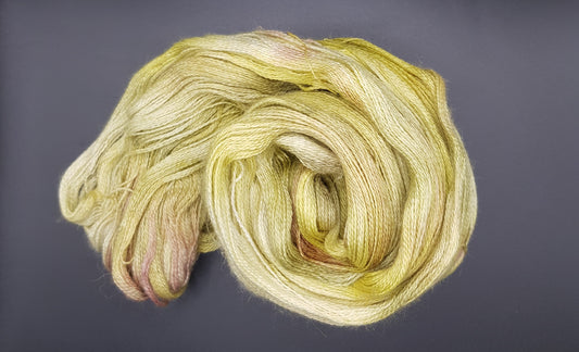 100G Alpaca/Silk hand dyed Lace Weight Yarn- "Pistachio"