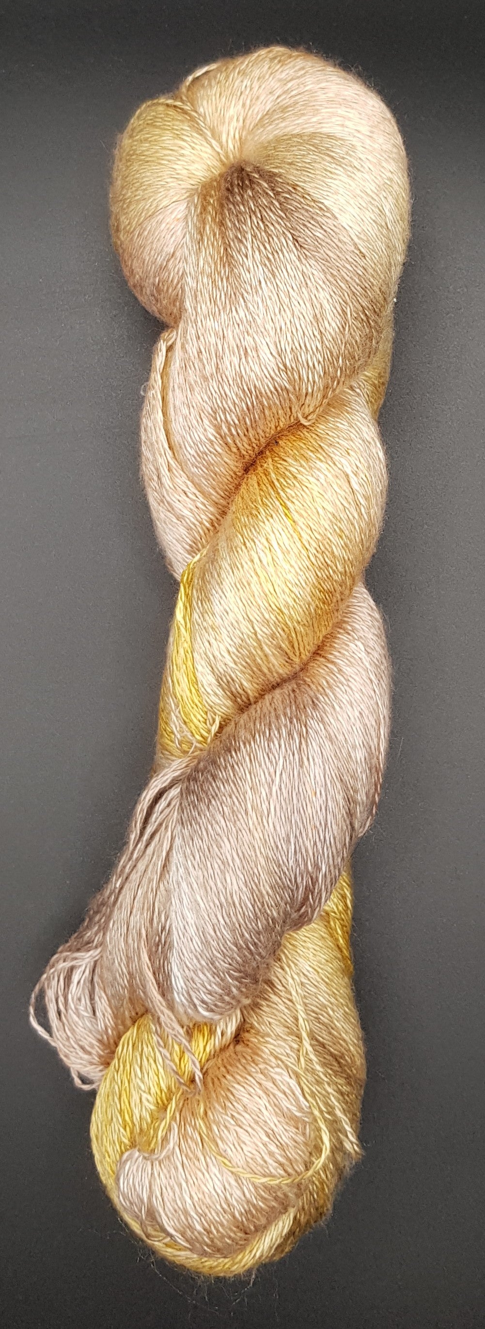 100G 'A' Grade Pure Mulberry Silk- "Gold Tones"  Hand Dyed Lace weight