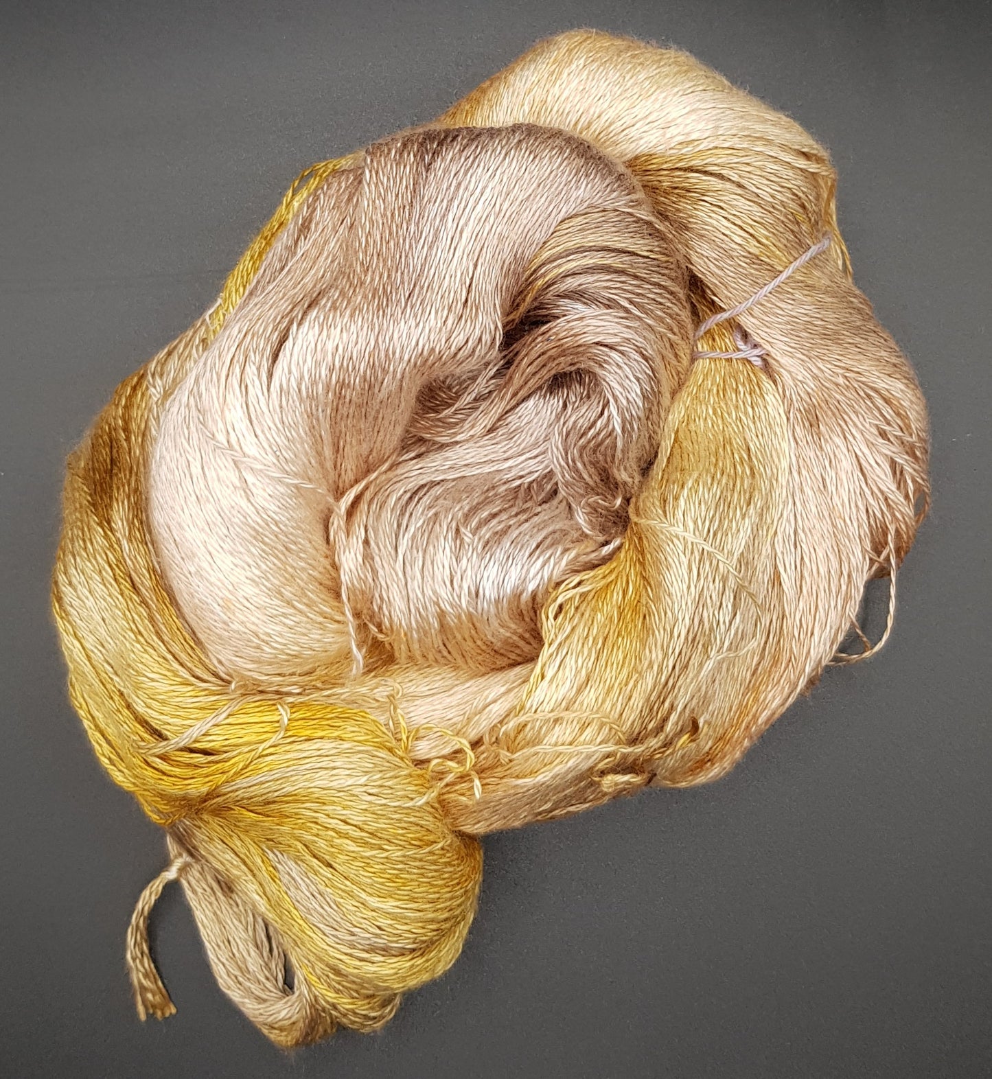 100G 'A' Grade Pure Mulberry Silk- "Gold Tones"  Hand Dyed Lace weight