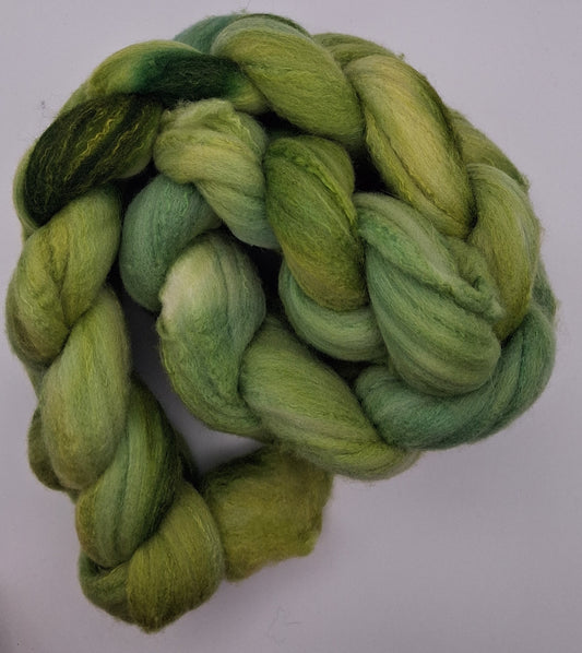 "Peridot" 100G Rambouillet/Silk luxury hand dyed fibre combed top