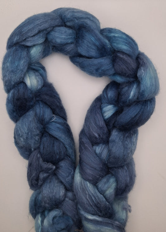 "Midnight Fjiord" 100G Rambouillet/Rose luxury hand dyed fibre combed top
