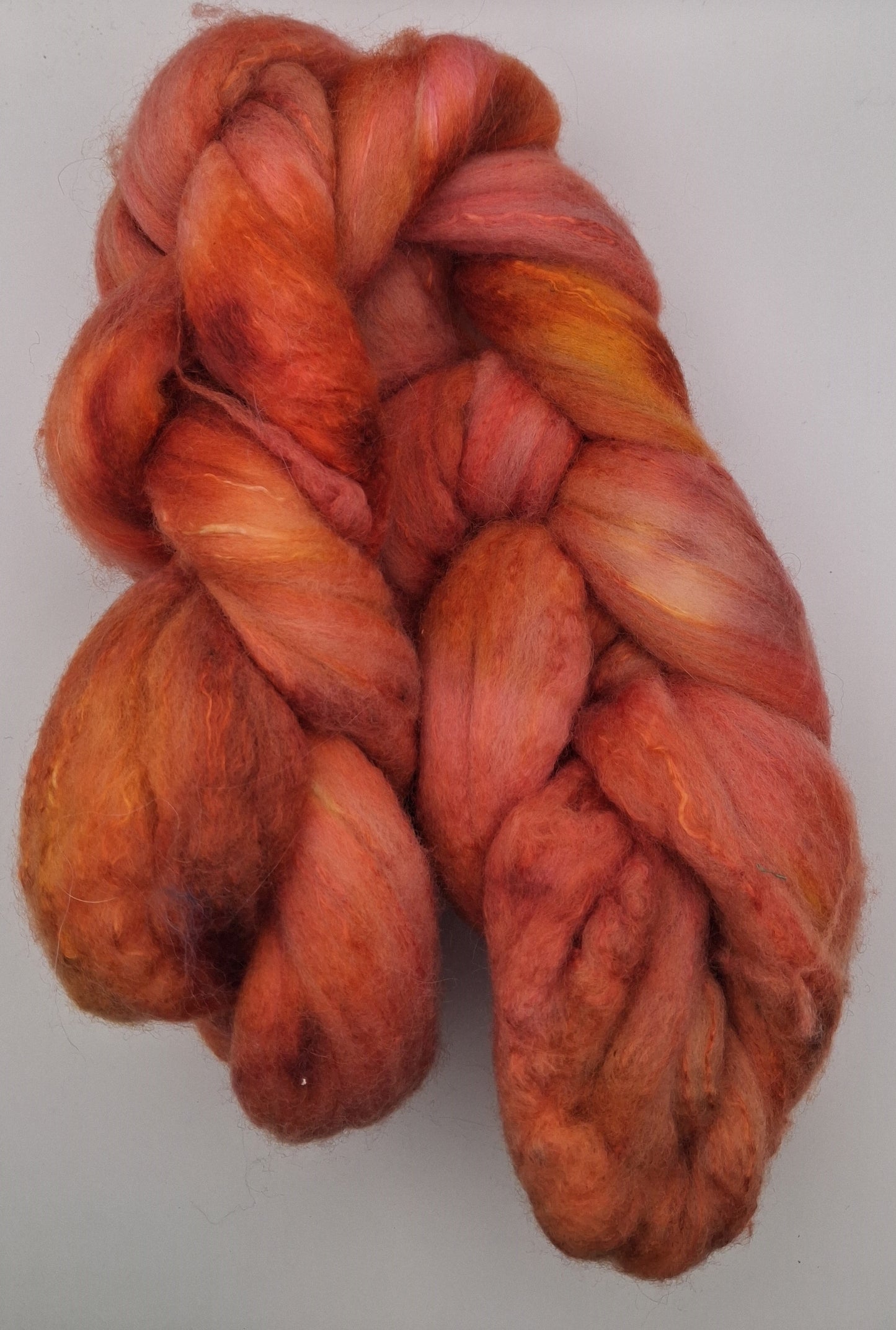 "Persimmon" 100G Merino/Tencel luxury fibre blend of hand dyed fibre combed top
