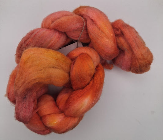 "Persimmon" 100G Merino/Tencel luxury fibre blend of hand dyed fibre combed top