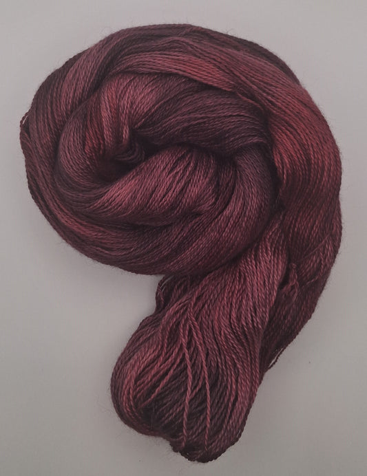 "Claret"  lace 100G Alpaca/Silk hand dyed Yarn