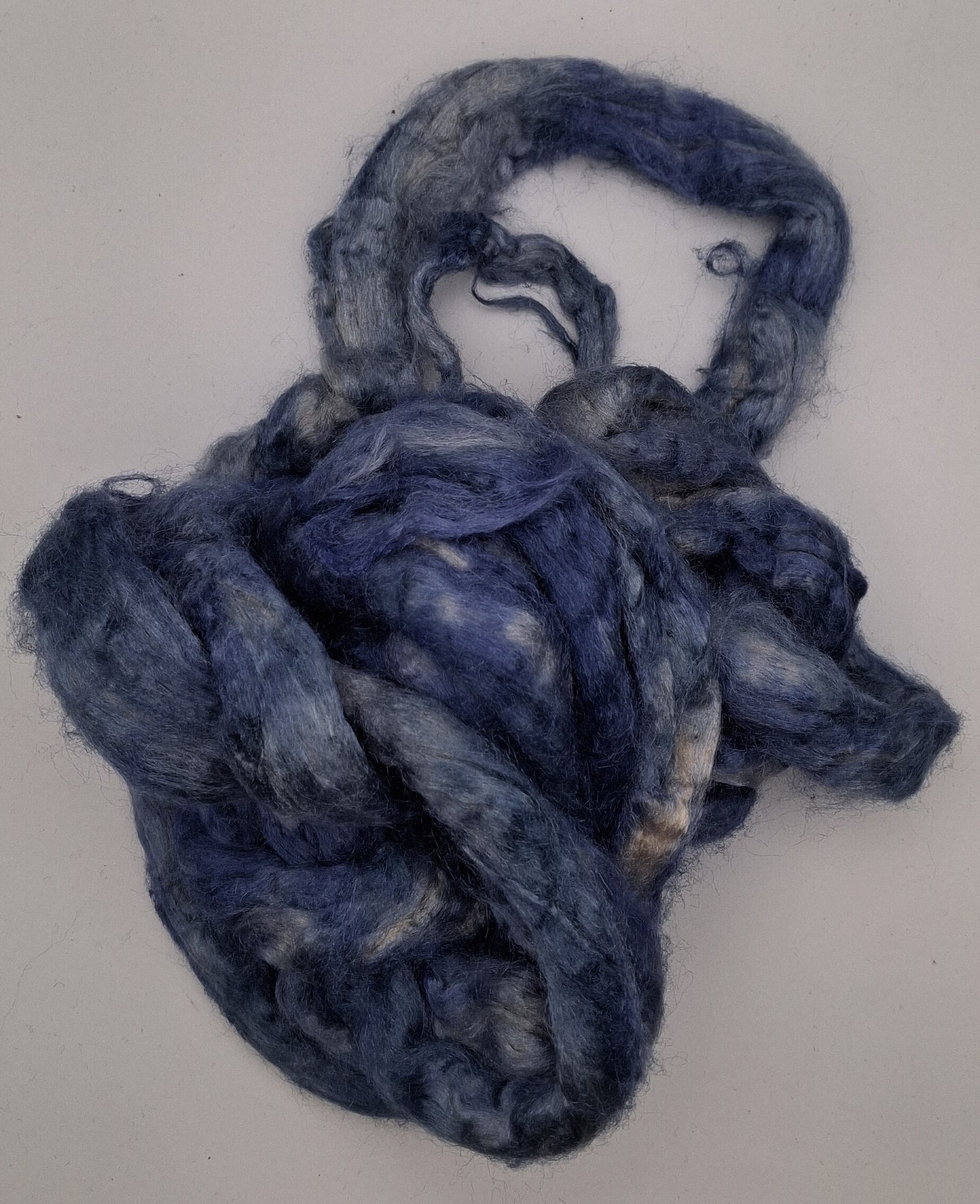Hand dyed - blues Tussah silk top   - 50g