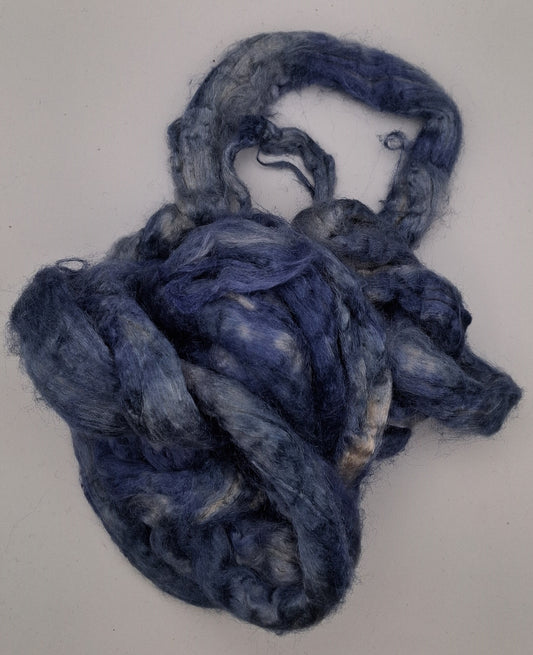 Hand dyed - blues Tussah silk top   - 50g