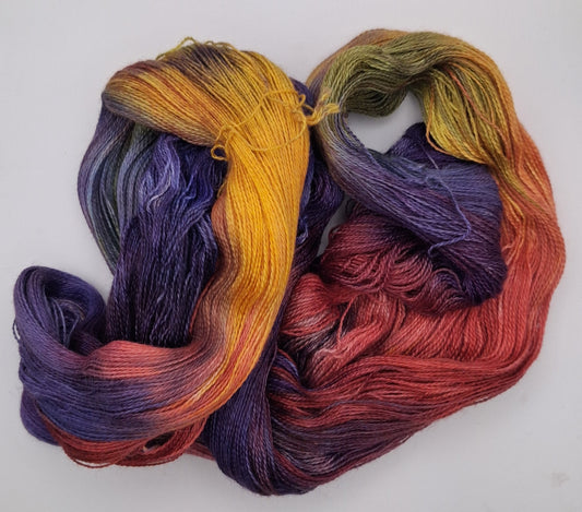 "Firecracker" 100G Alpaca/Silk/   Cashmere hand dyed Lace Weight Yarn