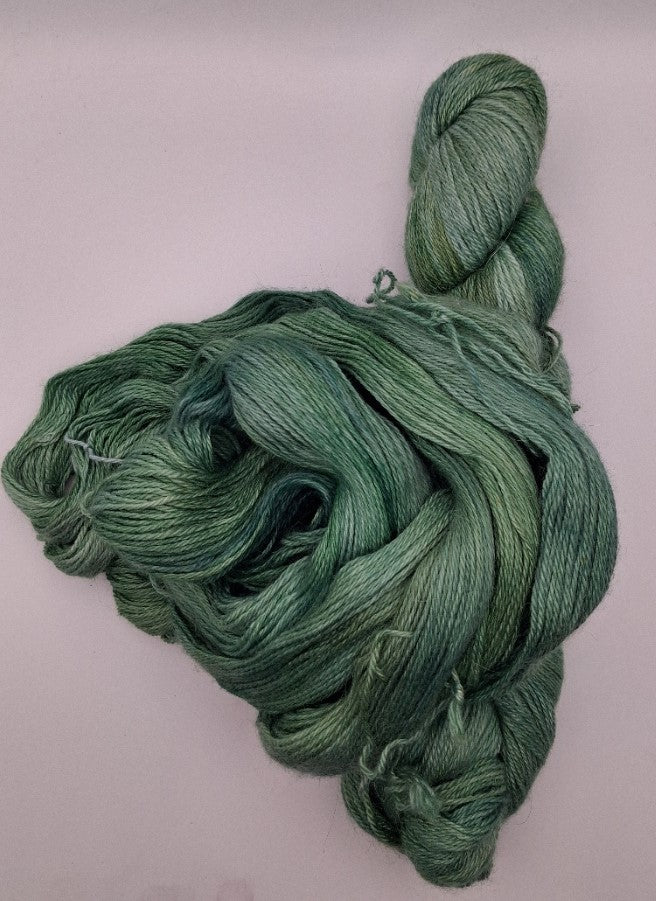 "Spring Greens" 4 ply hand dyed yarn 100G Alpaca/Silk/   Cashmere