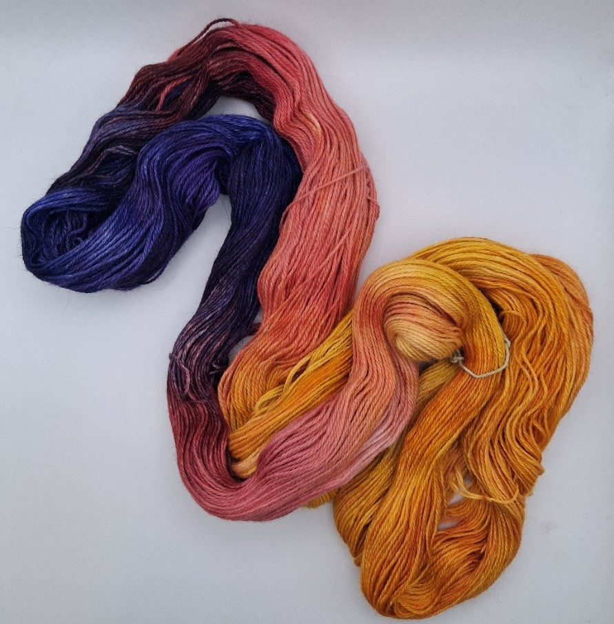"Firecracker" 4 ply hand dyed yarn 100G Alpaca/Silk/   Cashmere