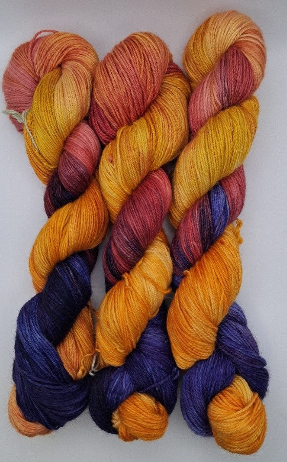 "Firecracker" 4 ply hand dyed yarn 100G Alpaca/Silk/   Cashmere