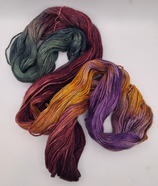 "Autumn Amethyst"  Alpaca/Silk/   Cashmere hand dyed DK Yarn