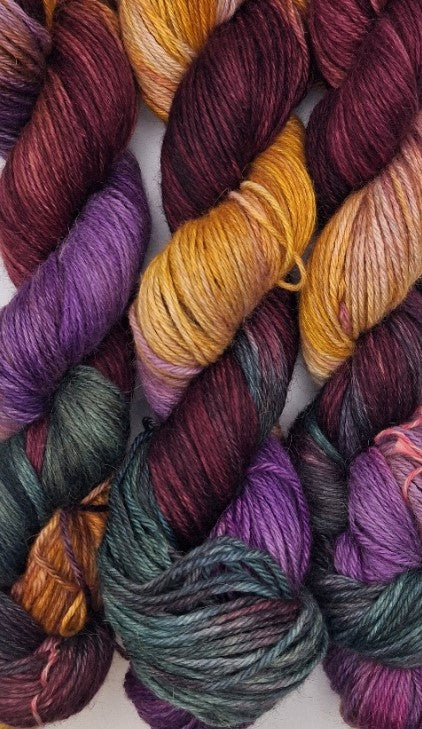 "Autumn Amethyst"  Alpaca/Silk/   Cashmere hand dyed DK Yarn