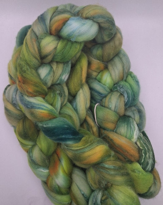 "Canteloupe" 100G Merino/Silk hand dyed fibre combed top