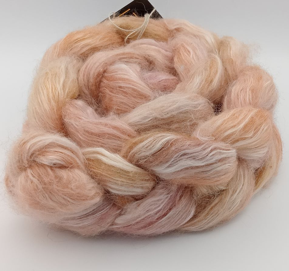 100G Llama/wool/ramie/bamboo hand dyed fibre combed top - "Desert Rose"