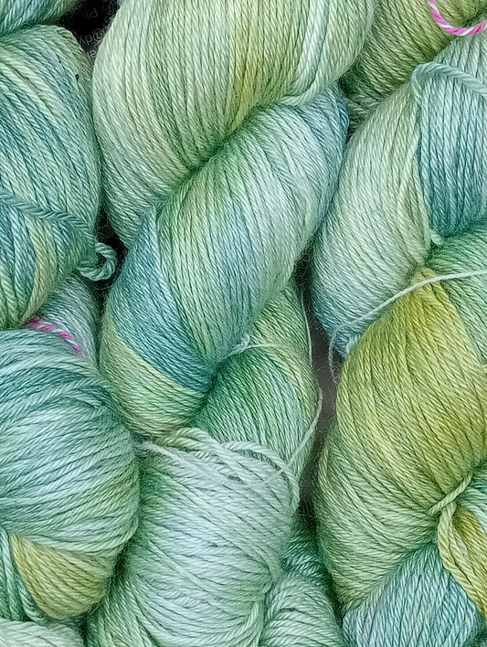 100G Bluefaced Leicester/Silk hand dyed 4 ply Yarn- "Evergreen Amaryllis"