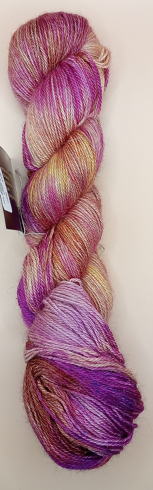 100G Alpaca/Silk/   Cashmere hand dyed 4 ply Yarn- "Bourgainvellia"