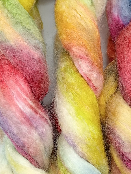 100G Merino/Silk hand dyed fibre combed top - "Tuitti Fruiti"