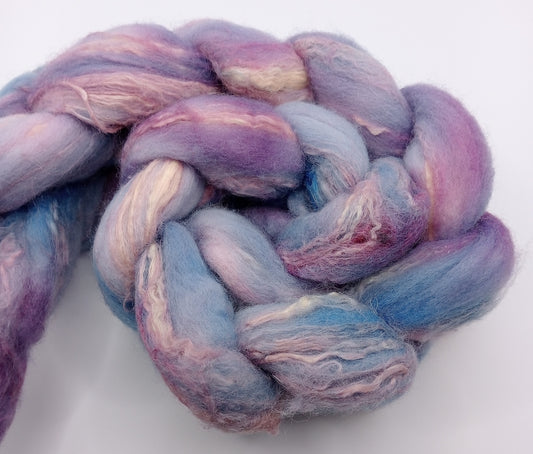 100G merino/soybean hand dyed fibre combed top - "Kaitaki Lavender"