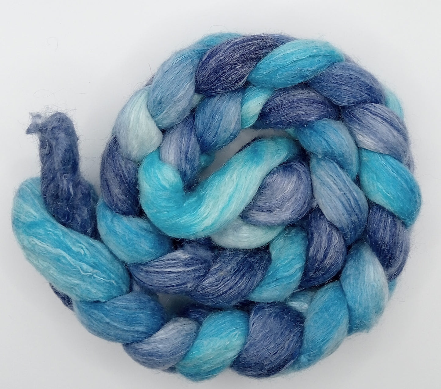 100G Falkland/Mulberry Silk hand dyed fibre combed top - "Ocean Depths"