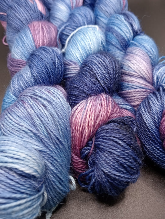 100G Alpaca/Silk/   Cashmere hand dyed 4 ply Yarn- "Twilight Tide"