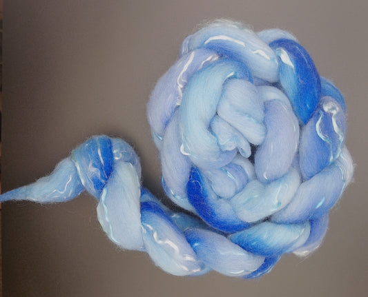 100G Merino/Tencel luxury fibre blend of hand dyed fibre combed top - "Polar Express"